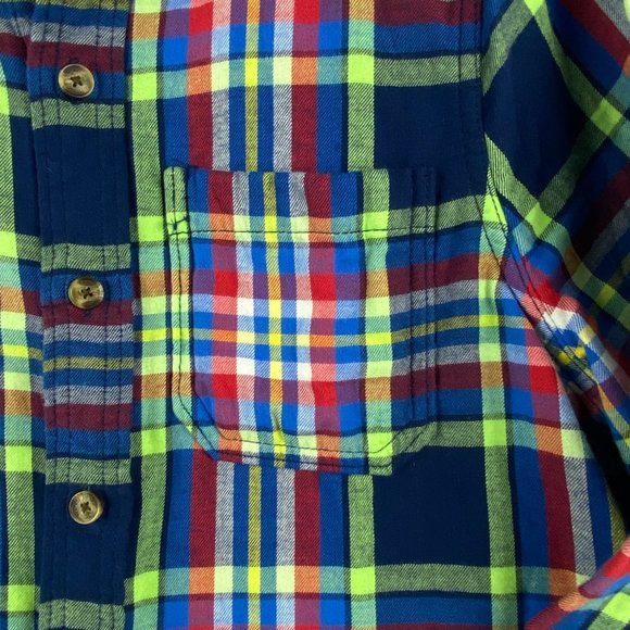 Abercrombie & Fitch Shirt Mens Medium Muscle Flannel Blue Green Plaid Button Up - Picture 5 of 13